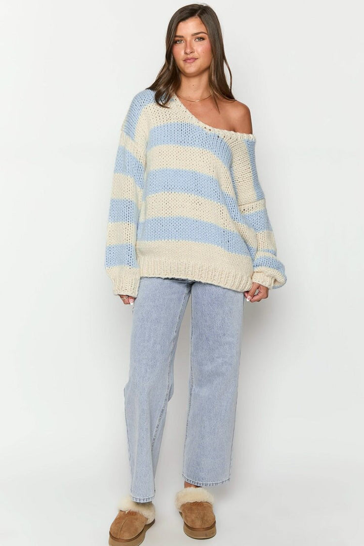 Pull oversize à rayures pour femme, épaules dénudées - Frida