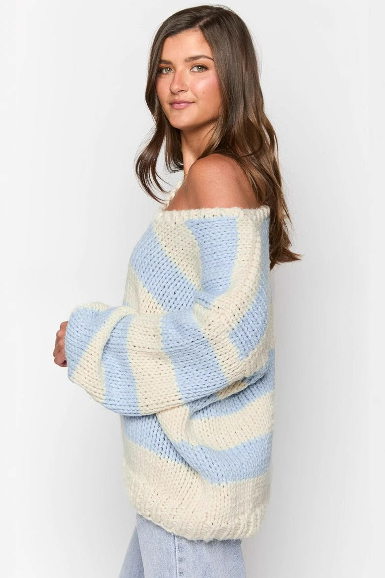 Pull oversize à rayures pour femme, épaules dénudées - Frida