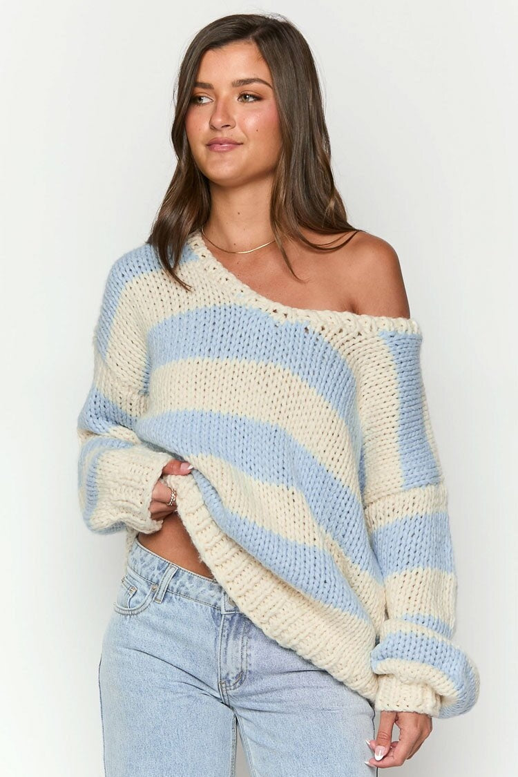 Pull oversize à rayures pour femme, épaules dénudées - Frida