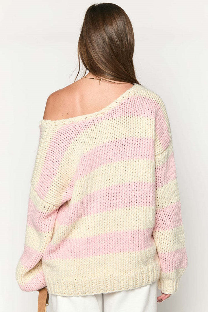 Pull oversize à rayures pour femme, épaules dénudées - Frida