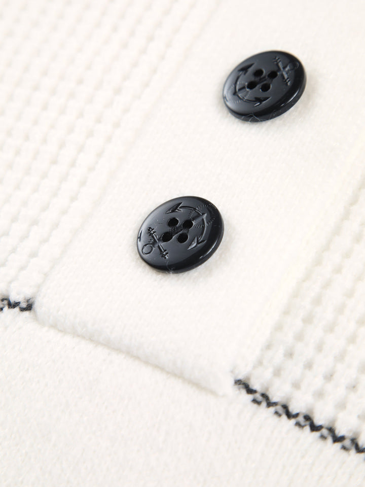 Pull en maille pour femme, col montant boutonné, rayures horizontales - Nele