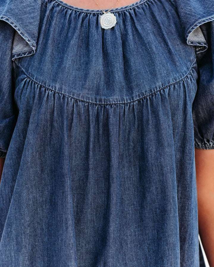 Robe courte en jean pour femmes avec manches bouffantes - Luisa