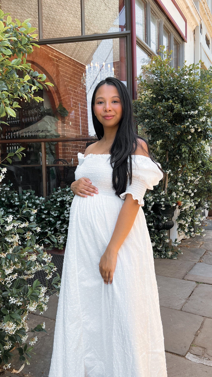 Robe midi blanche à épaules dénudées pour femme - Renata