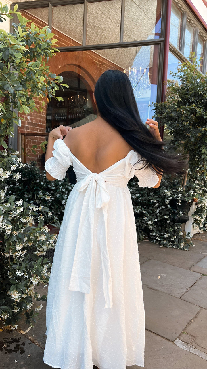 Robe midi blanche à épaules dénudées pour femme - Renata