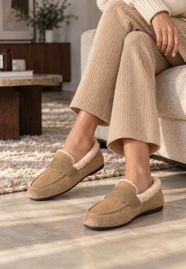 Mocassins pour femme, aspect daim à l&