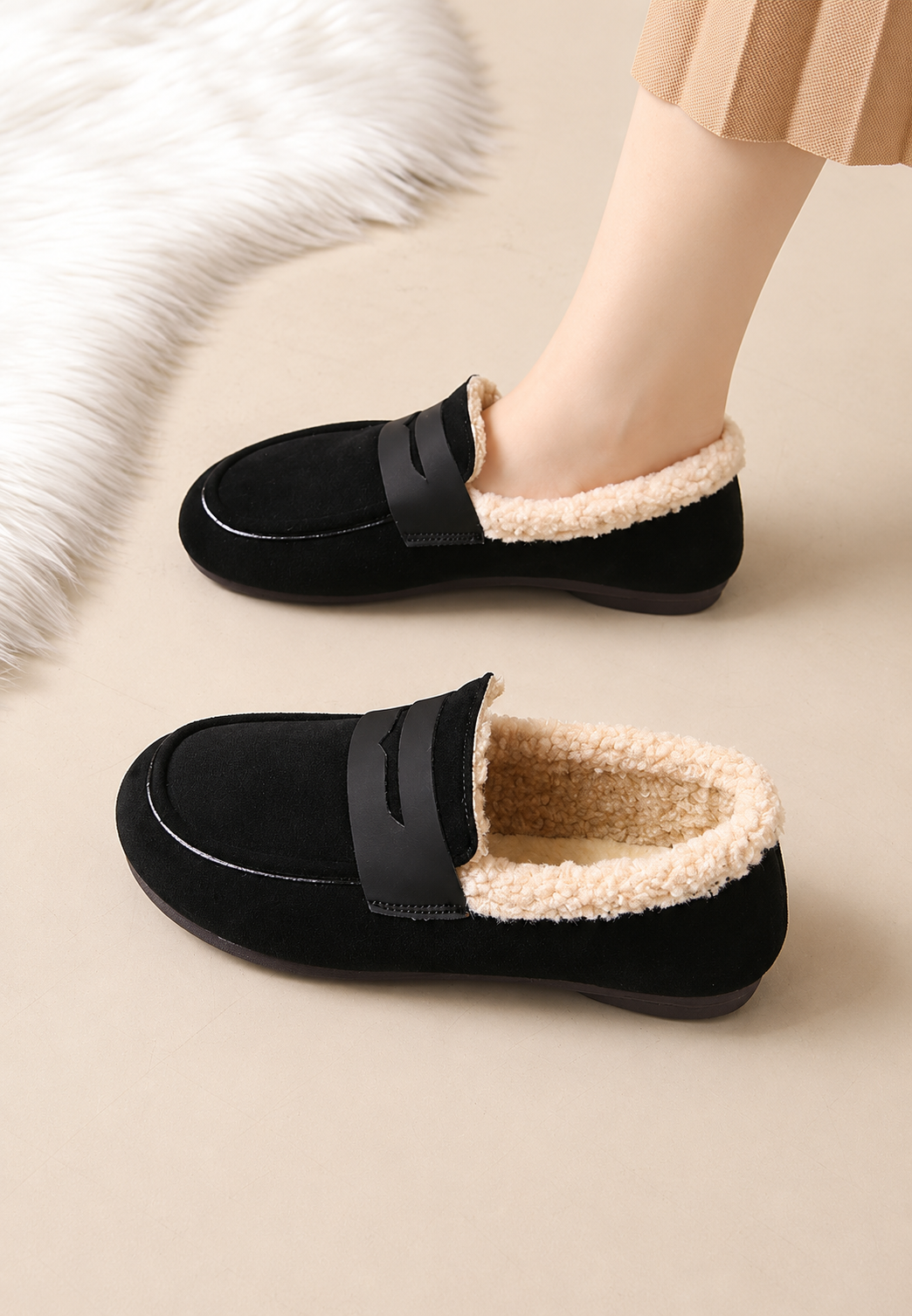 Mocassins pour femme, aspect daim à l&
