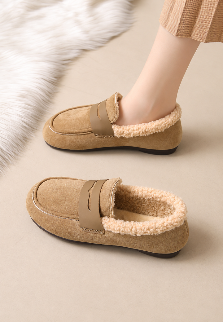 Mocassins pour femme, aspect daim à l&