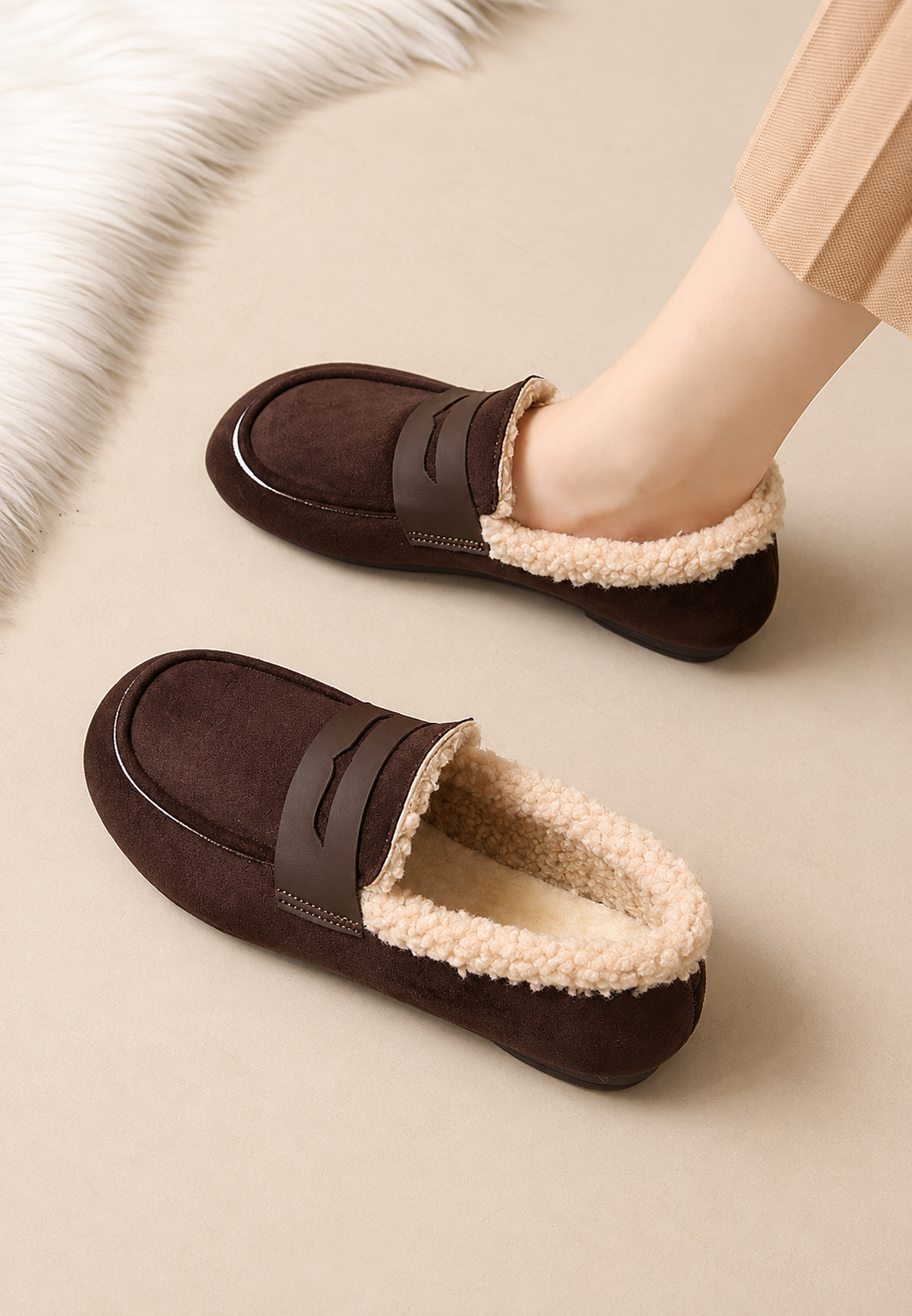 Mocassins pour femme, aspect daim à l&