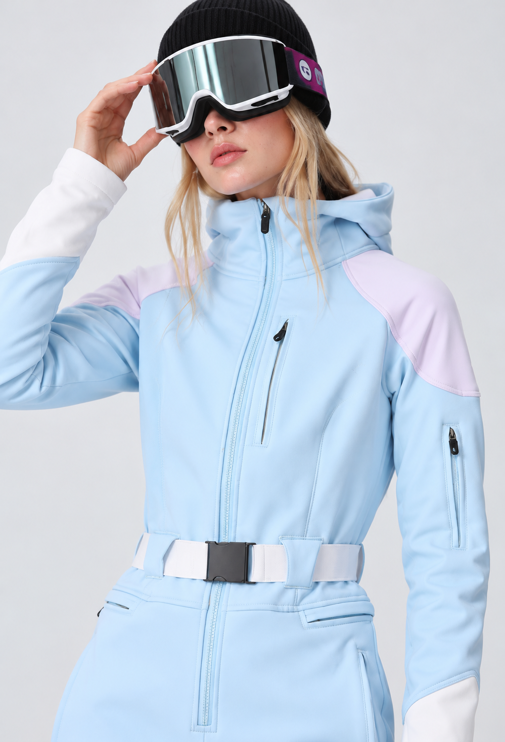 Combinaison de ski femme une pièce à capuche, ceinture ajustable et poches zippées - Alessa