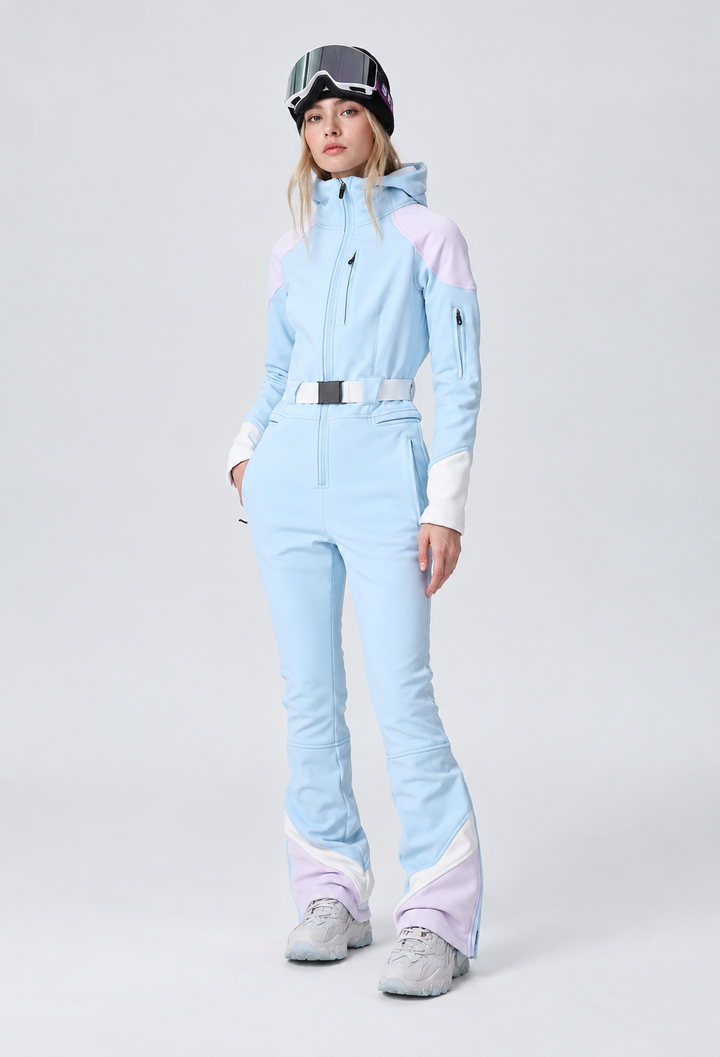 Combinaison de ski femme une pièce à capuche, ceinture ajustable et poches zippées - Alessa
