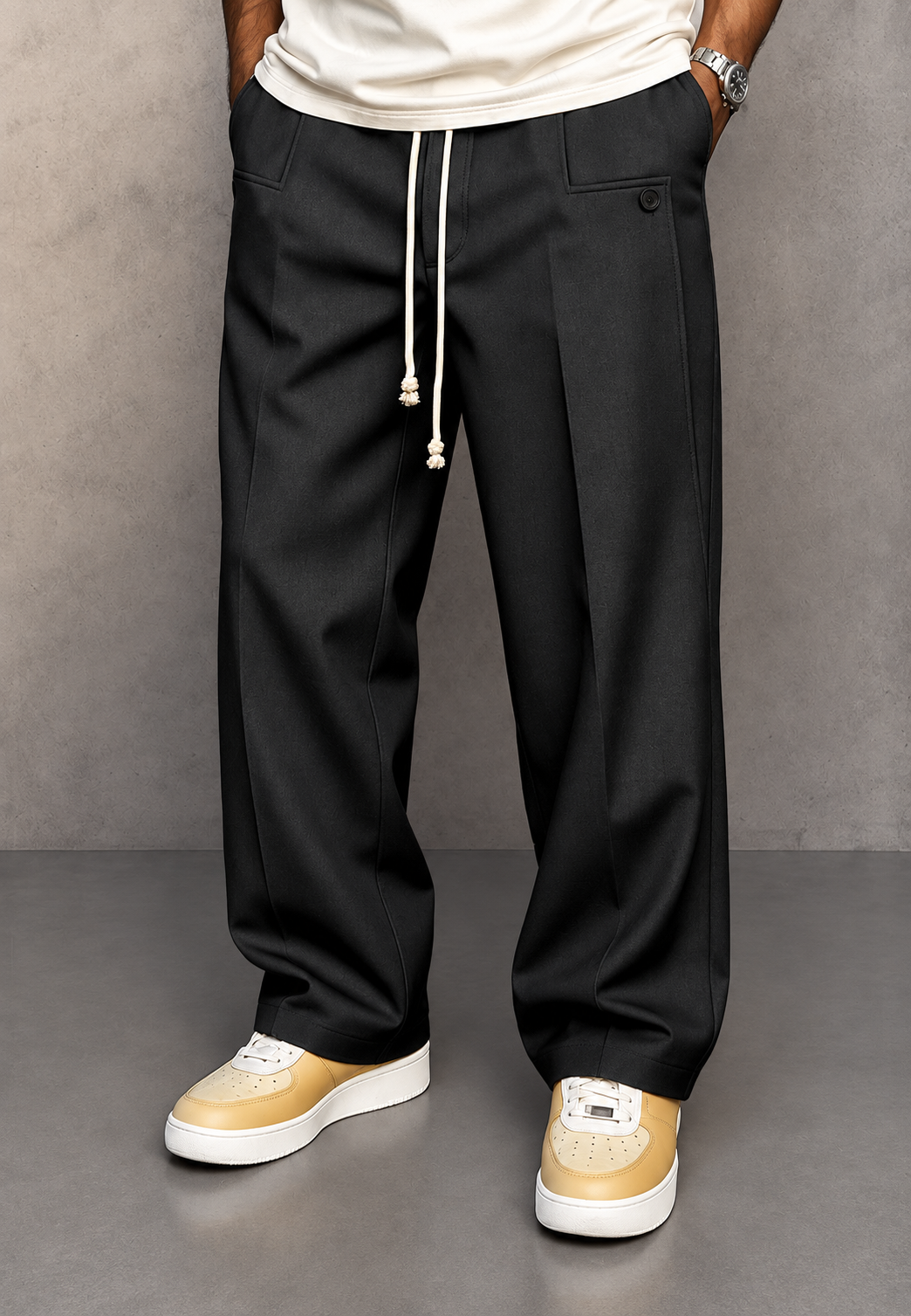 Pantalon large homme à pinces et taille ajustable - Tavon