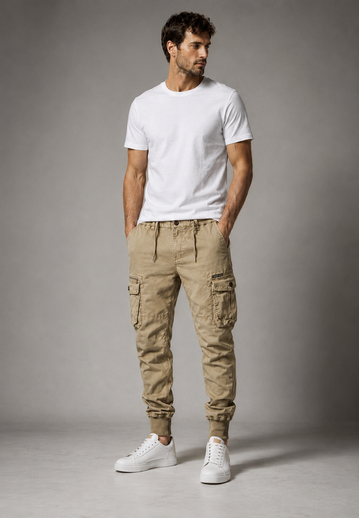 Pantalon jogger cargo pour homme à multiples poches et fermeture éclair - Nicolai