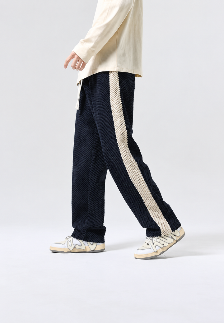 Pantalon de jogging pour homme en velours côtelé, coupe ample, bande latérale - Dorian