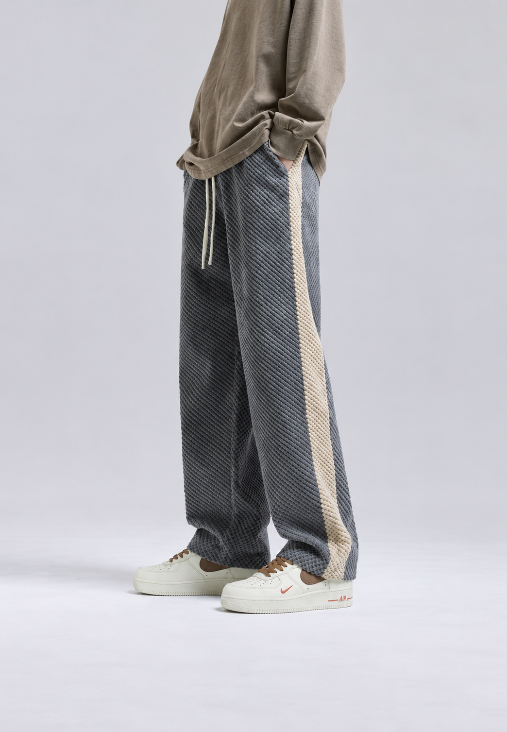 Pantalon de jogging pour homme en velours côtelé, coupe ample, bande latérale - Dorian