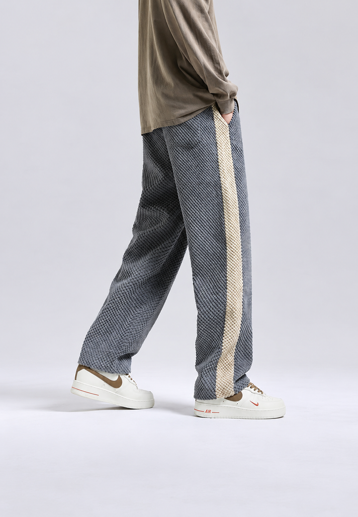 Pantalon de jogging pour homme en velours côtelé, coupe ample, bande latérale - Dorian