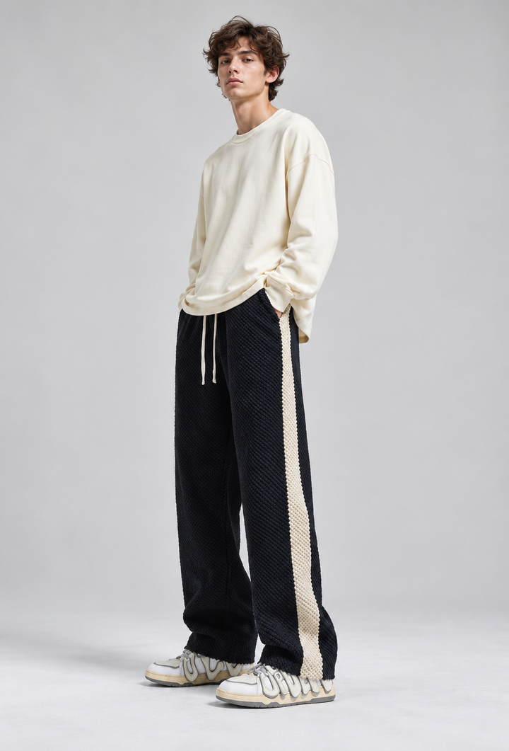 Pantalon de jogging pour homme en velours côtelé, coupe ample, bande latérale - Dorian