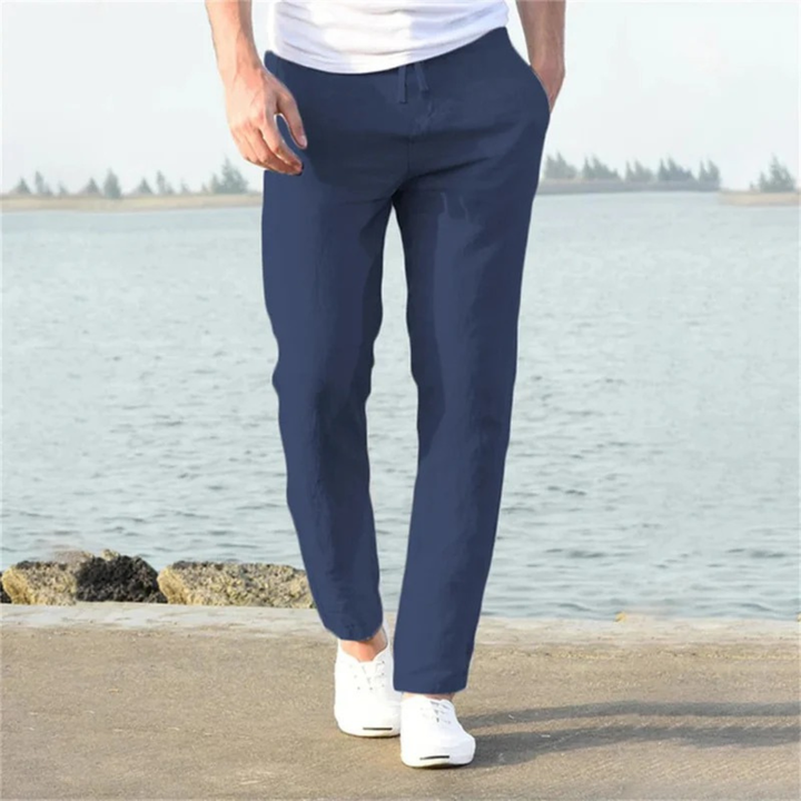 Pantalon en lin pour homme, coupe droite, cordon de serrage - Timo