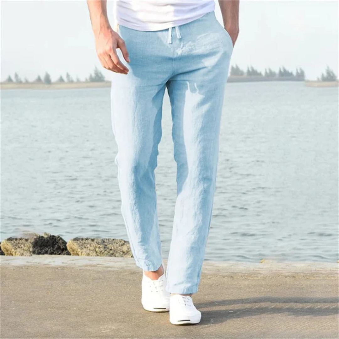 Pantalon en lin pour homme, coupe droite, cordon de serrage - Timo