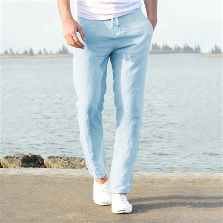Pantalon en lin pour homme, coupe droite, cordon de serrage - Timo