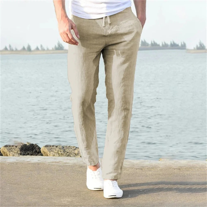 Pantalon en lin pour homme, coupe droite, cordon de serrage - Timo