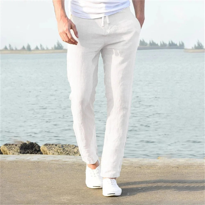 Pantalon en lin pour homme, coupe droite, cordon de serrage - Timo