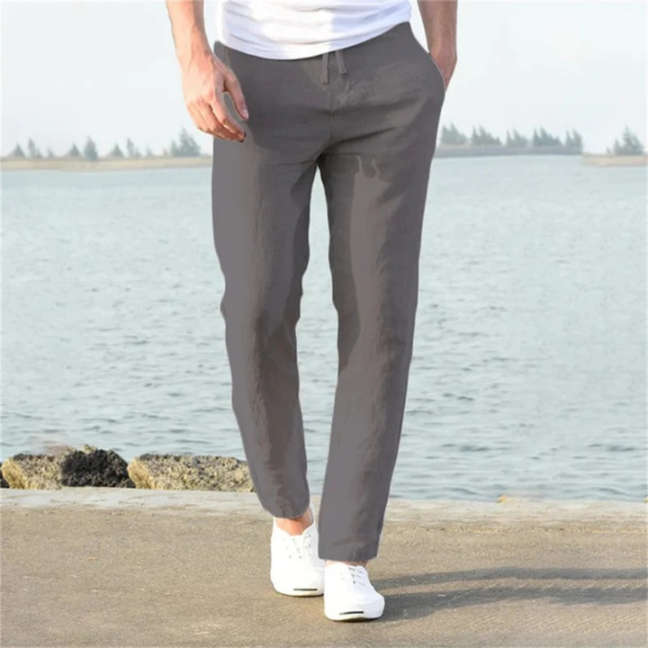 Pantalon en lin pour homme, coupe droite, cordon de serrage - Timo