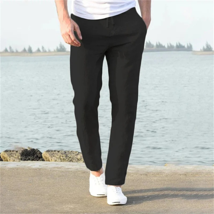 Pantalon en lin pour homme, coupe droite, cordon de serrage - Timo