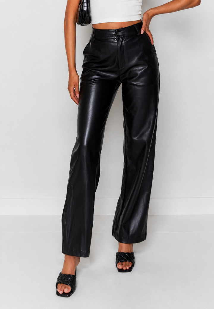 Pantalon femme effet cuir, coupe droite, taille haute - Amandine