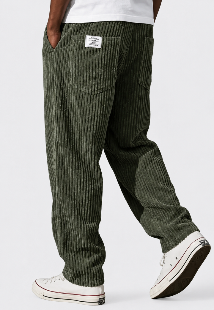 Pantalon en velours côtelé pour homme, coupe ample, avec poches - Bastian