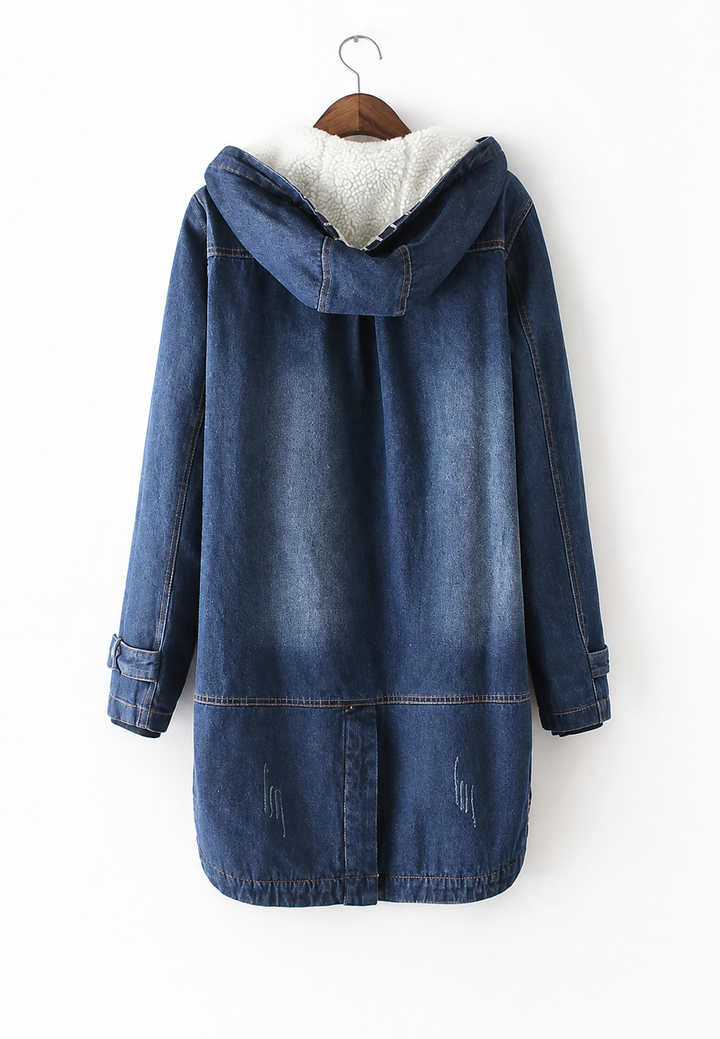 Parka longue en denim à capuche, doublure effet peau de mouton - Freja