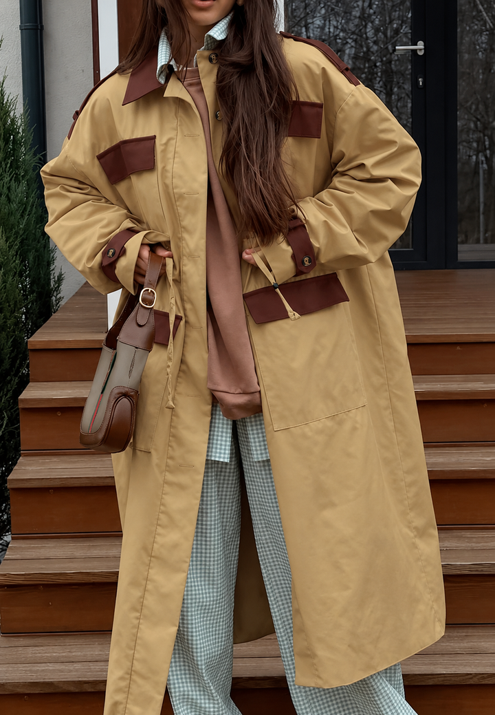 Parka femme longue à poches cargo et taille ajustable - Alondra