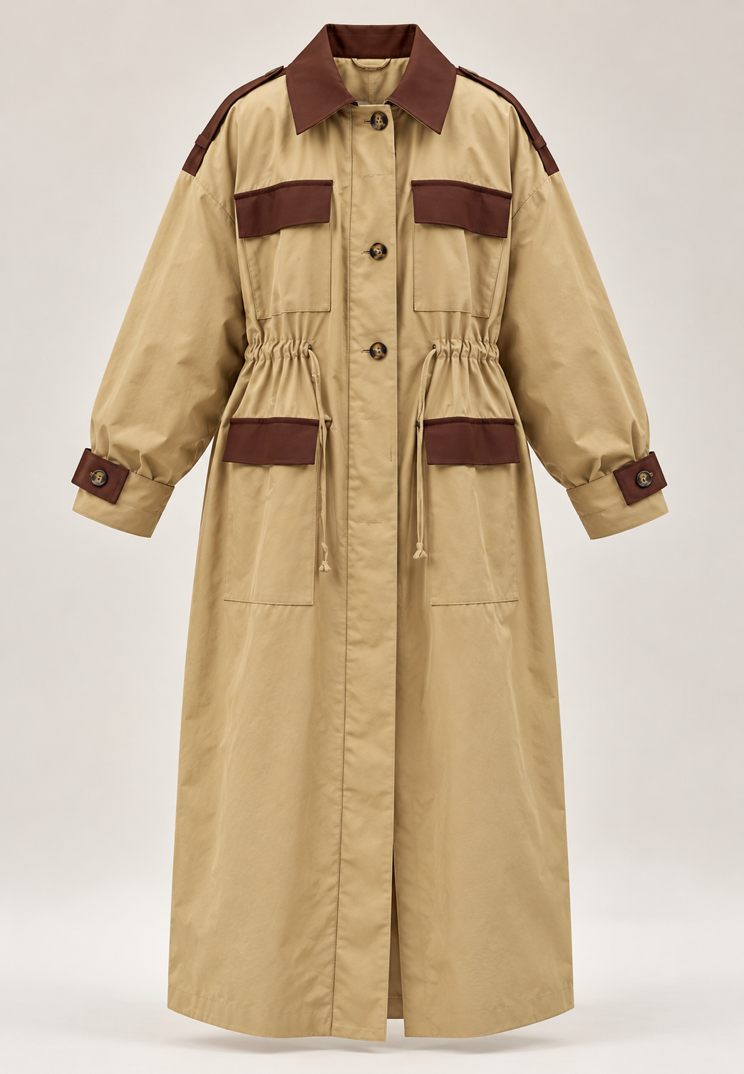 Parka femme longue à poches cargo et taille ajustable - Alondra