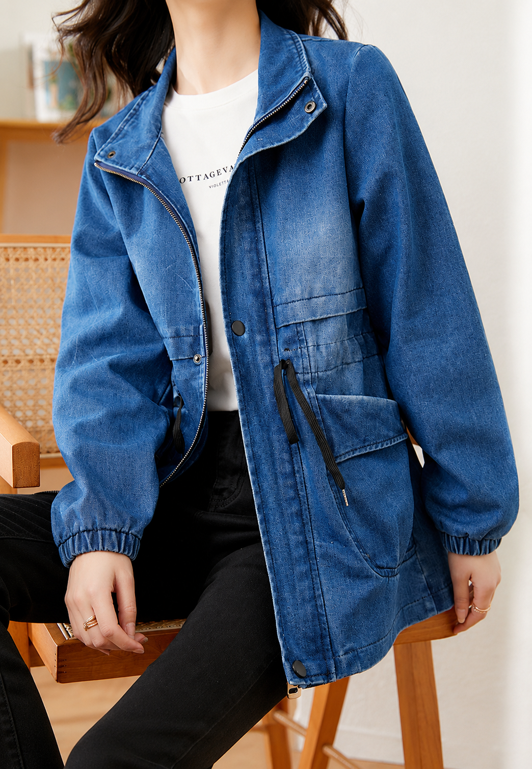 Parka en jean pour femme, taille ajustable, poches avant - Svea