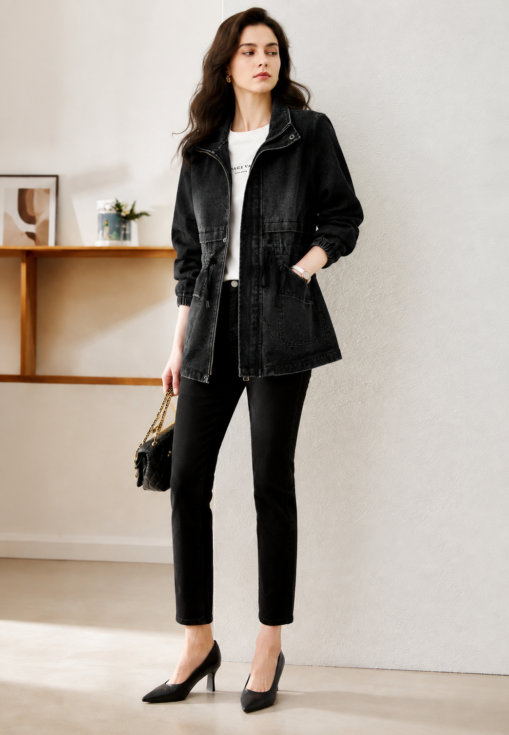 Parka en jean pour femme, taille ajustable, poches avant - Svea