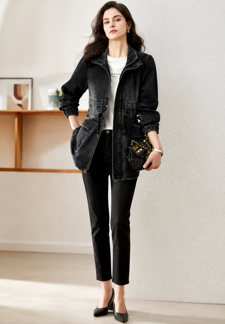 Parka en jean pour femme, taille ajustable, poches avant - Svea