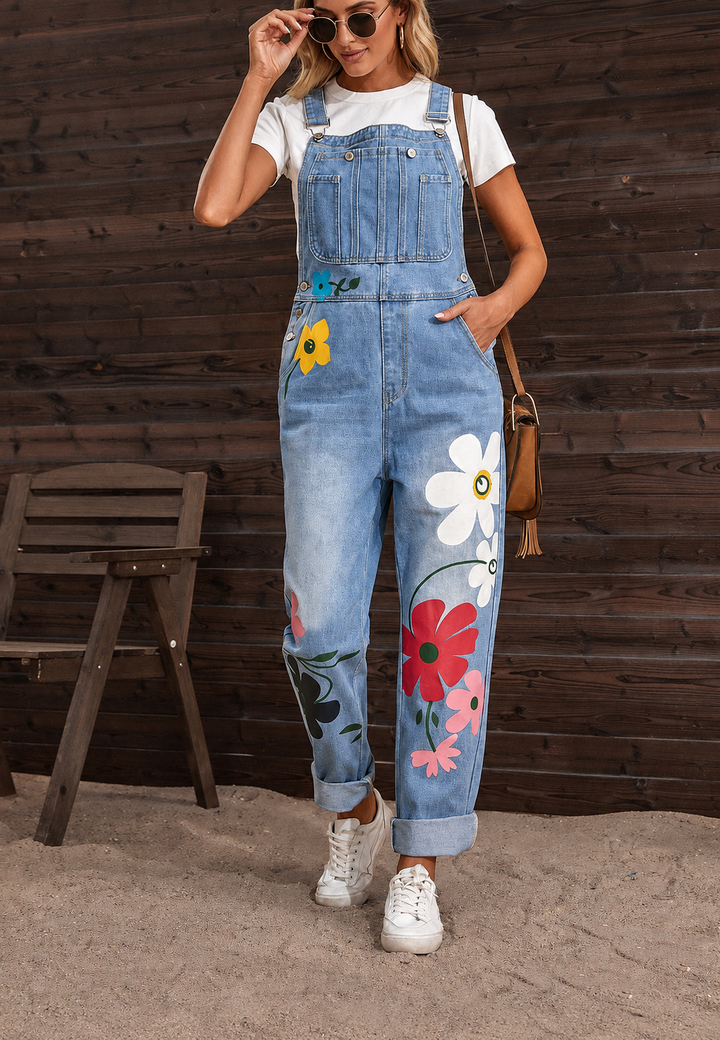 Salopette en jean pour femme à imprimé floral - Wendy