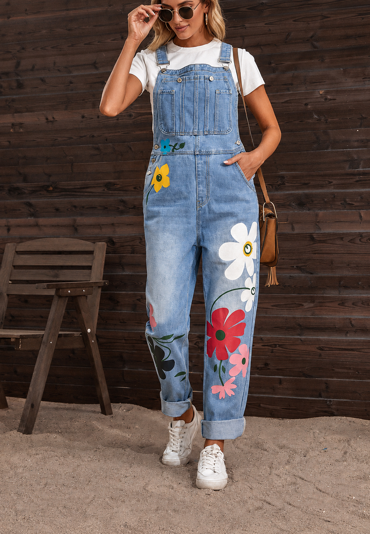 Salopette en jean pour femme à imprimé floral - Wendy