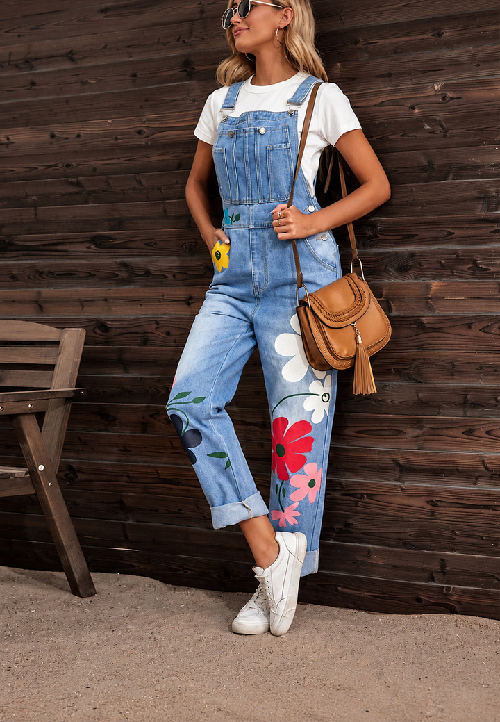Salopette en jean pour femme à imprimé floral - Wendy