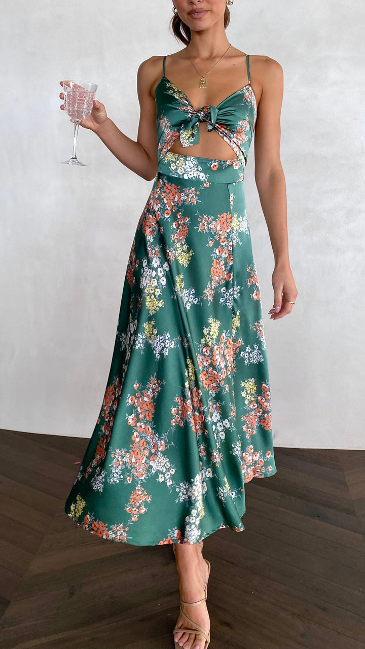 Robe midi à fleurs avec décolleté noué pour femme - Loisa