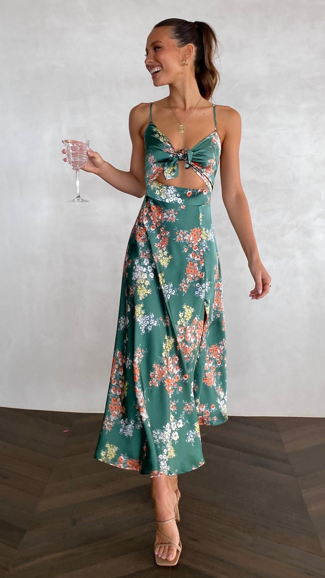 Robe midi à fleurs avec décolleté noué pour femme - Loisa