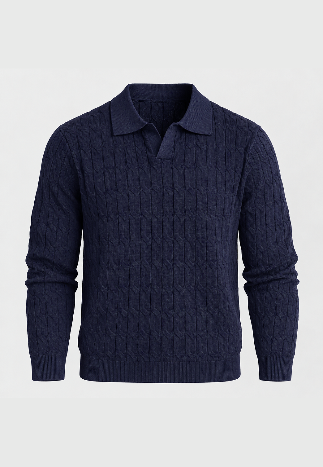 Polo en maille pour homme, manches longues, motif tressé, col ouvert - Eamon