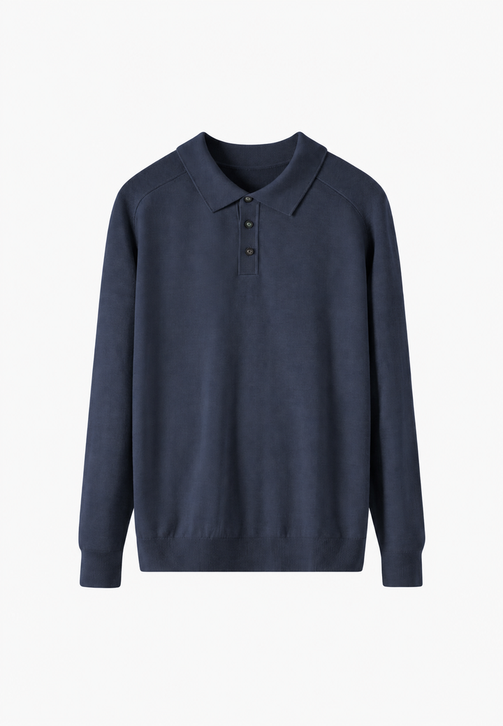 Polo en maille mélangée laine, col ouvert - Gaël