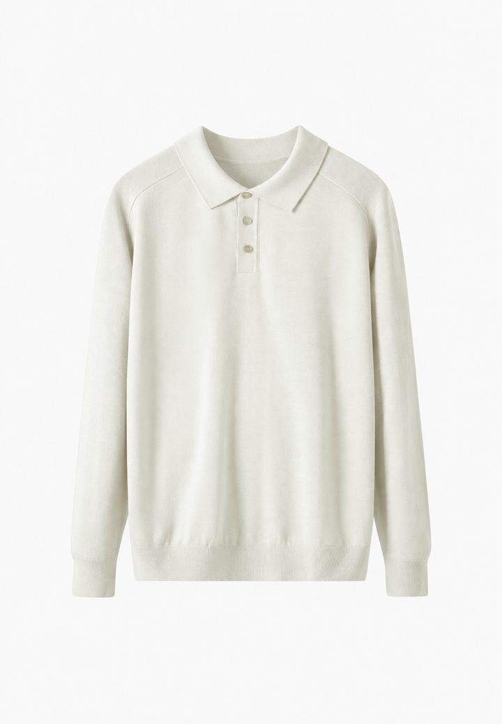 Polo en maille mélangée laine, col ouvert - Gaël