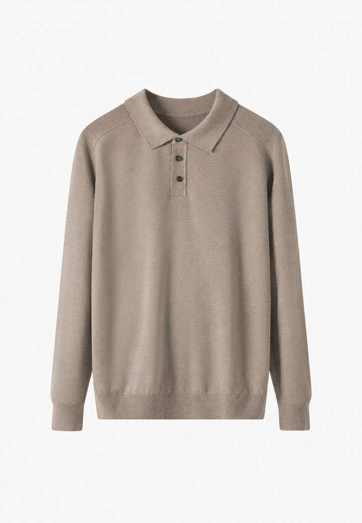 Polo en maille mélangée laine, col ouvert - Gaël