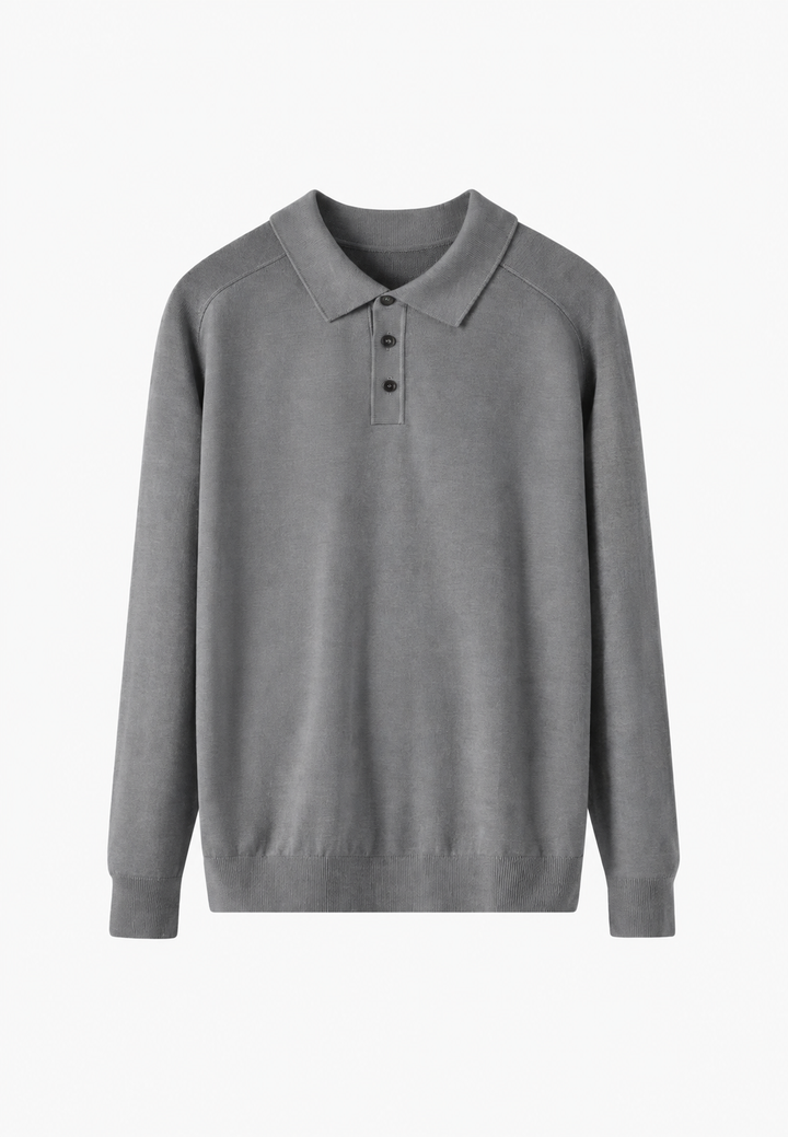 Polo en maille mélangée laine, col ouvert - Gaël