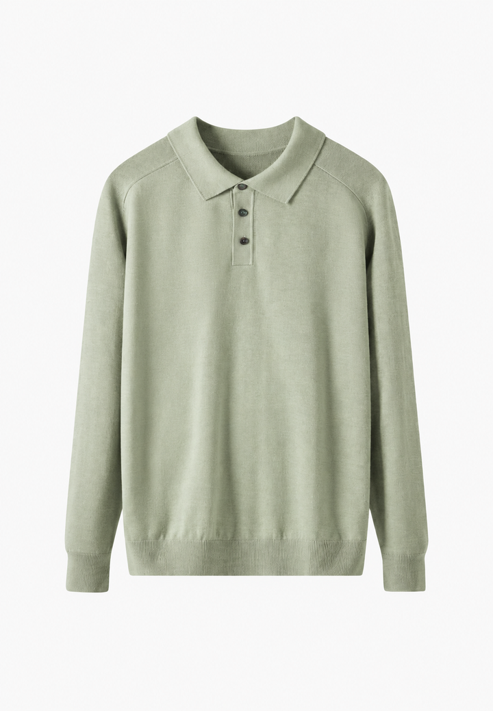 Polo en maille mélangée laine, col ouvert - Gaël