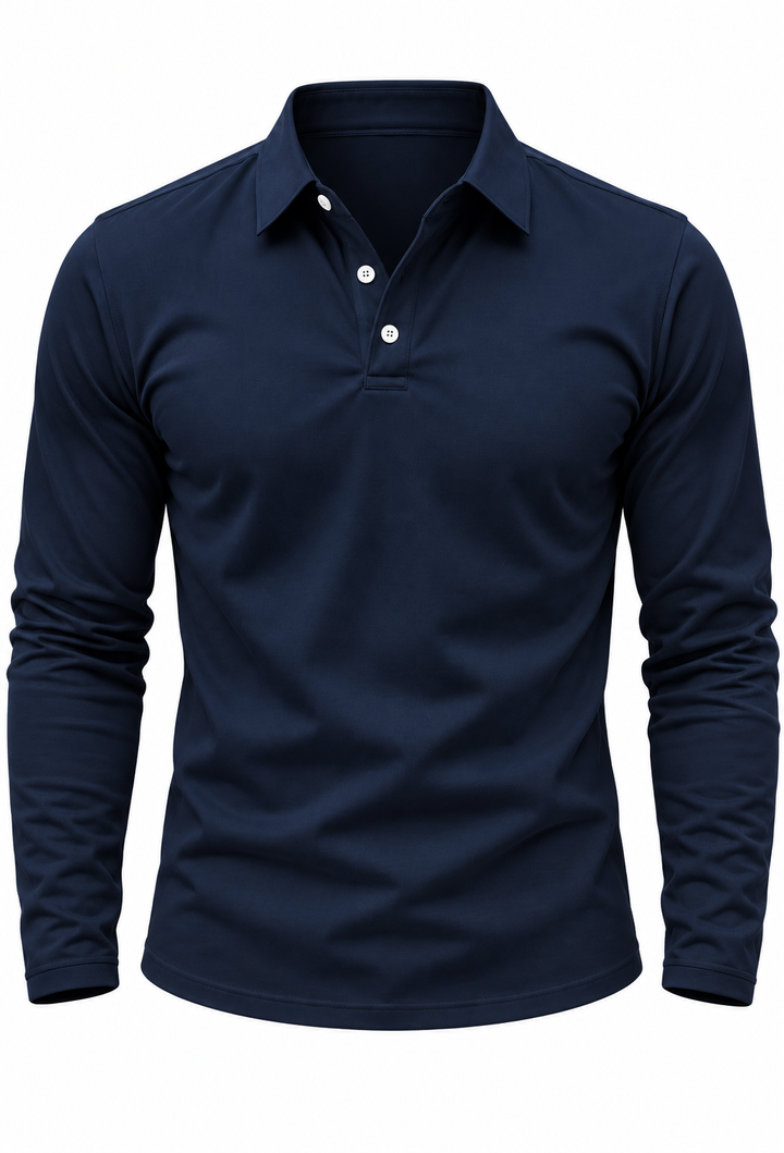 Polo homme à manches longues, col chemise et boutons - Breno