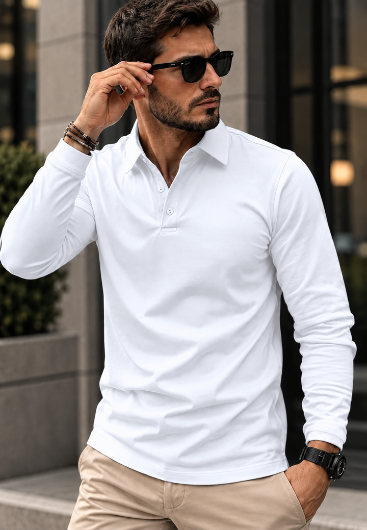 Polo homme à manches longues, col chemise et boutons - Breno