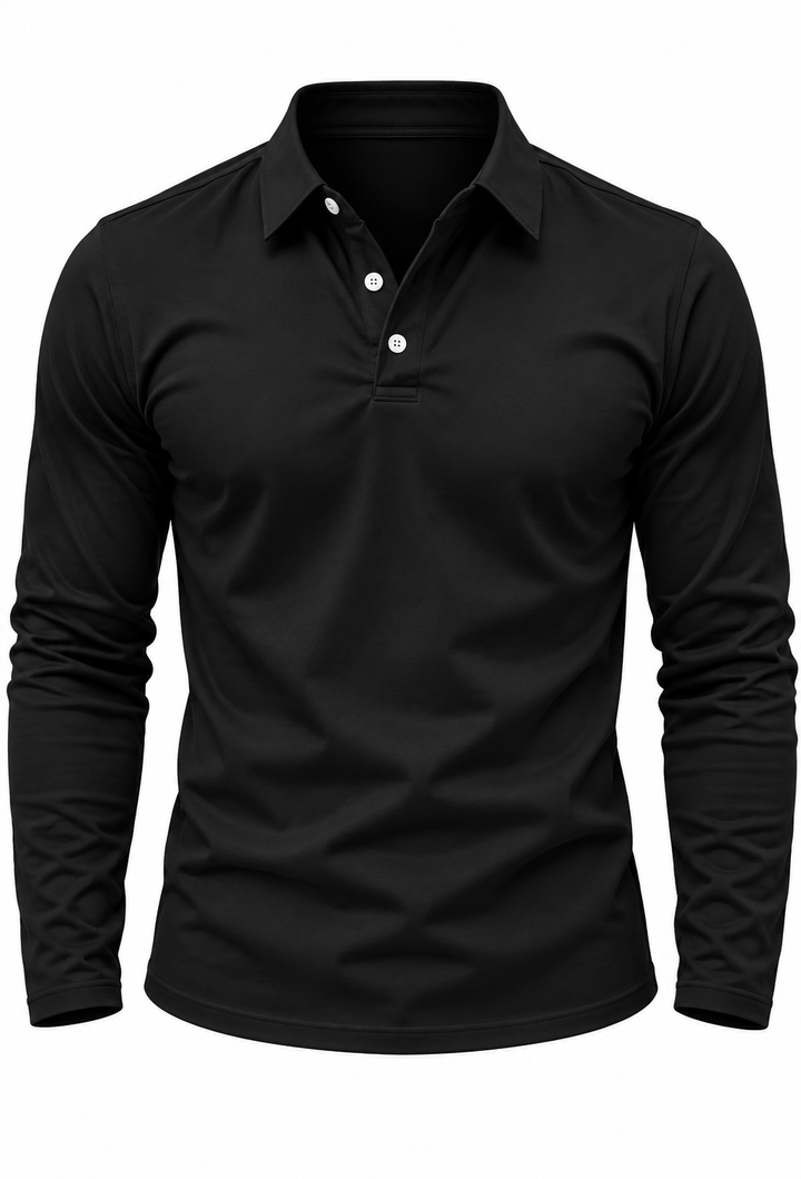 Polo homme à manches longues, col chemise et boutons - Breno