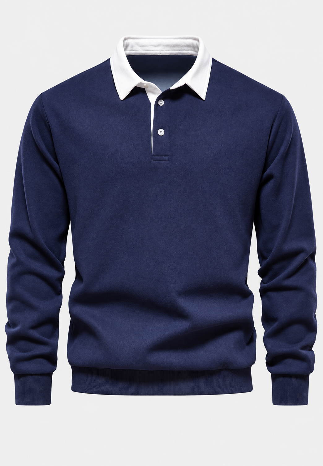 Polo homme à manches longues, col contrasté et boutonnage court - Cassian